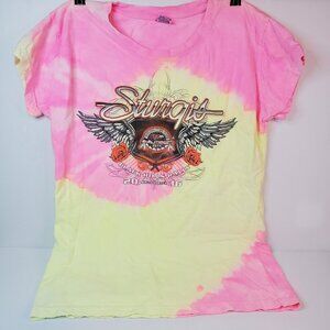 76th Sturgis Motorcycle Rally 2016, Womens 2X Short Sleeve T Shirt, Pink Tie Dye